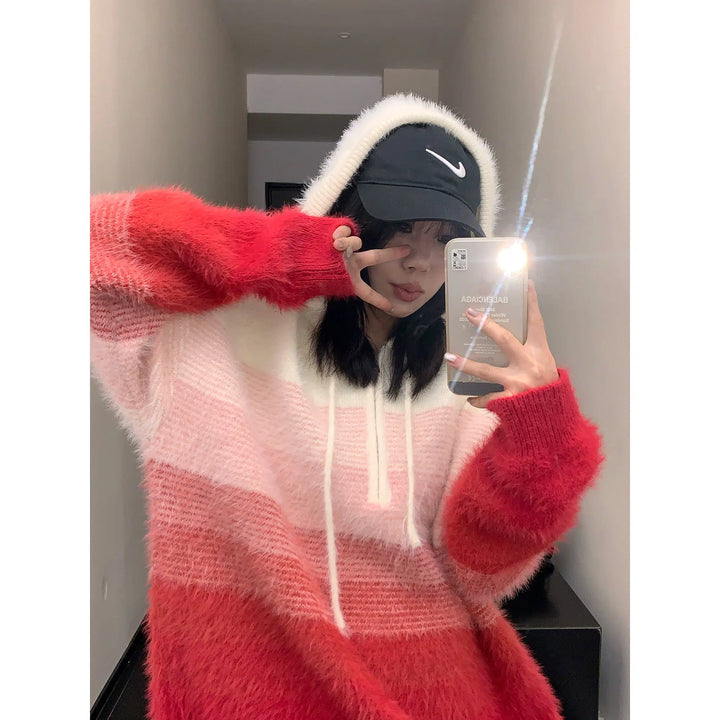 Gradient Fuzzy Hooded Sweatshirt