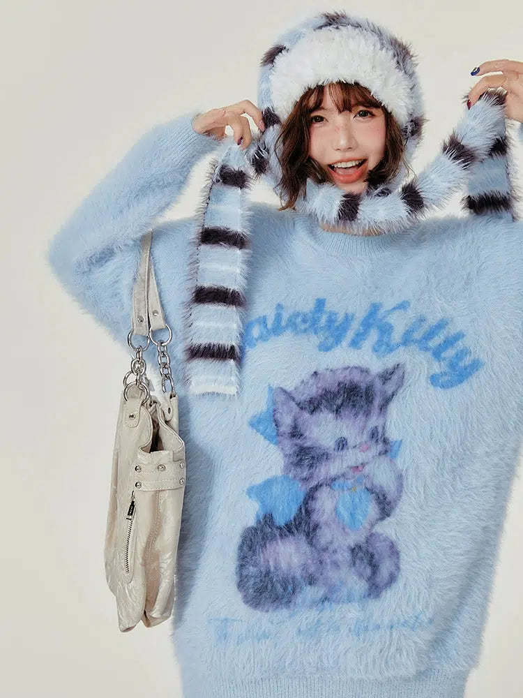 Fuzzy Kitten Graphic Sweatshirt