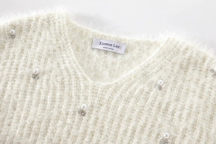 Fuzzy Knit V-Neck Sweatshirt