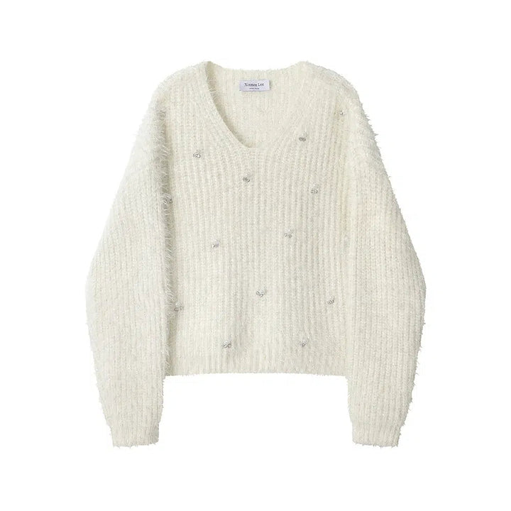 Fuzzy Knit V-Neck Sweatshirt