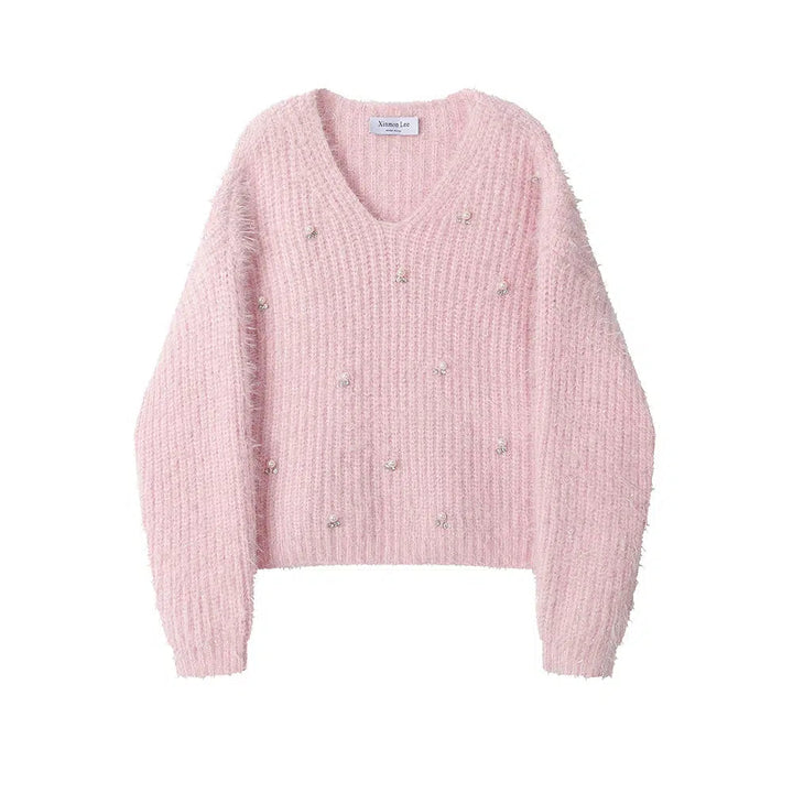 Fuzzy Knit V-Neck Sweatshirt