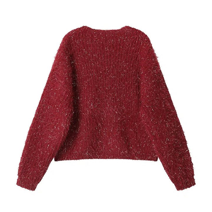 Fuzzy Knit V-Neck Sweatshirt