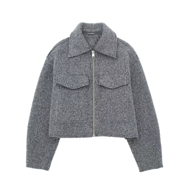 Fuzzy Zip-Up Wool Blend Coat