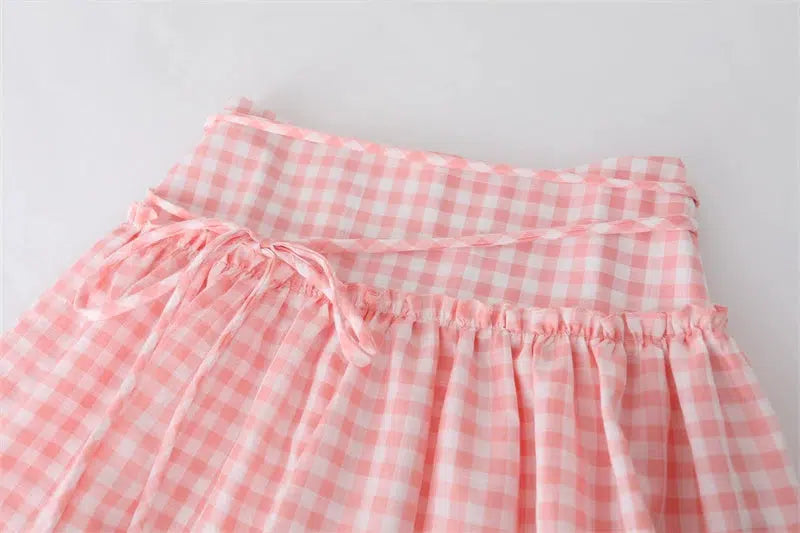 Gingham Patterned Tiered Midi Skirt