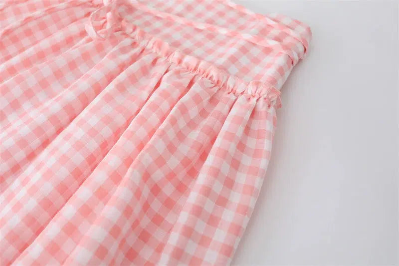 Gingham Patterned Tiered Midi Skirt