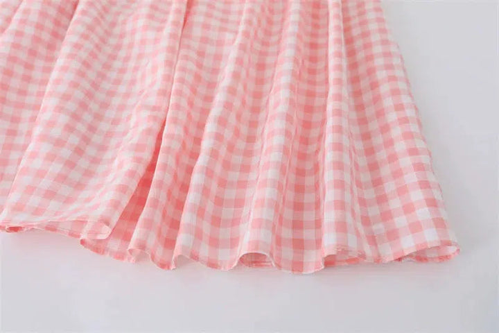 Gingham Patterned Tiered Midi Skirt