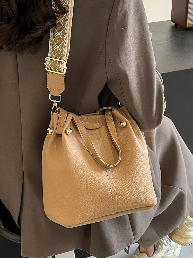 Gold Accents Leather Shoulder Bag