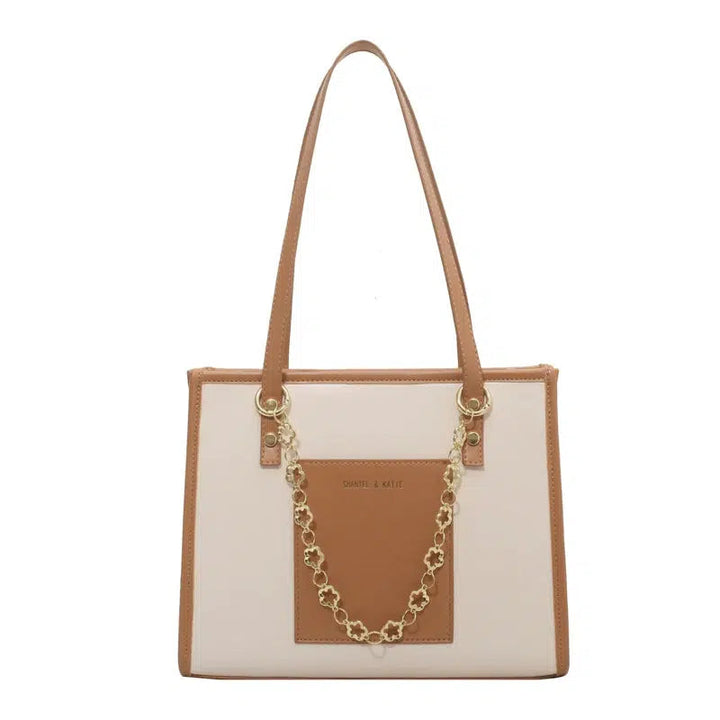 Gold Chain Accent Leather Tote Bag