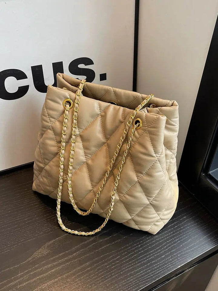 Gold Chain Strap Quilted Bucket Bag