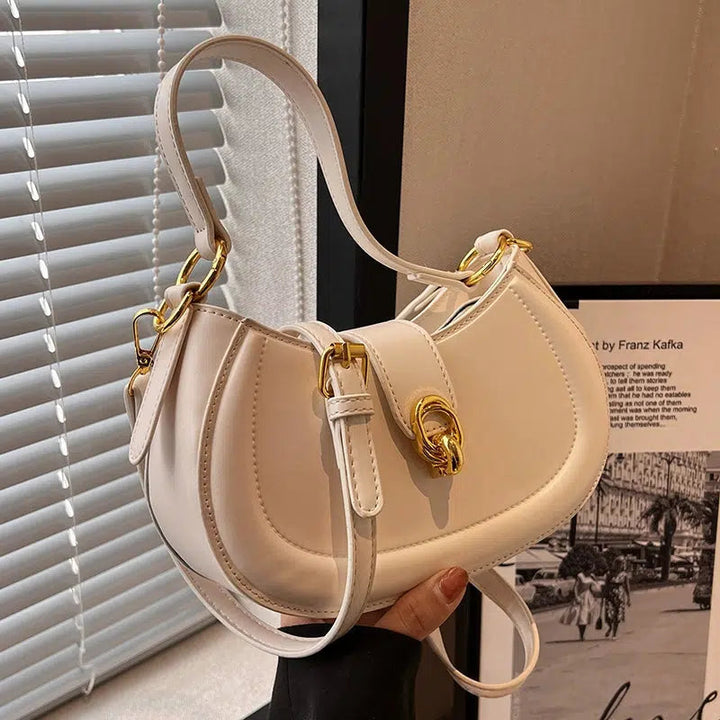 Gold Clasp Leather Handbag