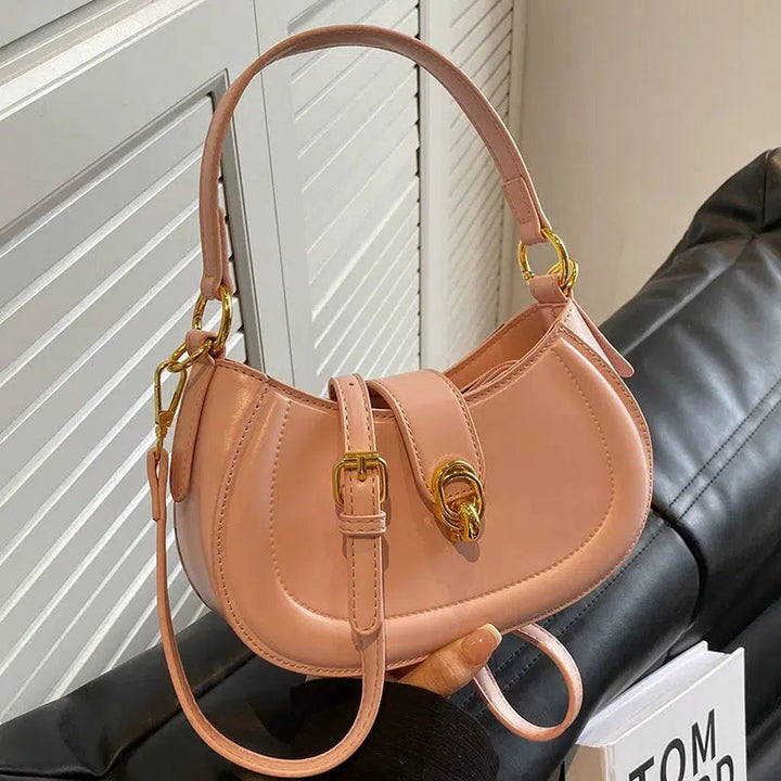 Gold Clasp Leather Handbag