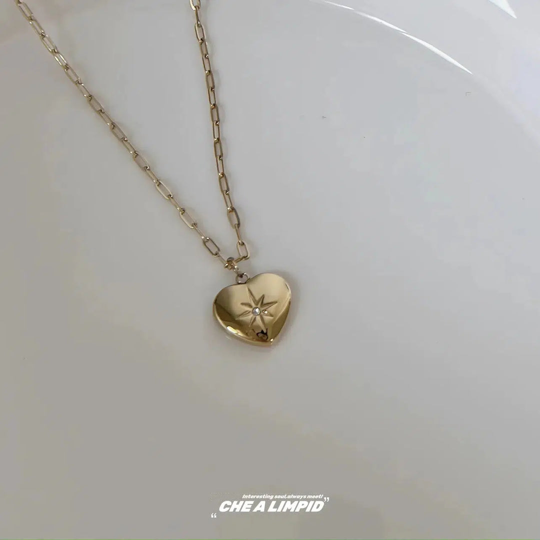 Golden Heart Pendant Chain Necklace