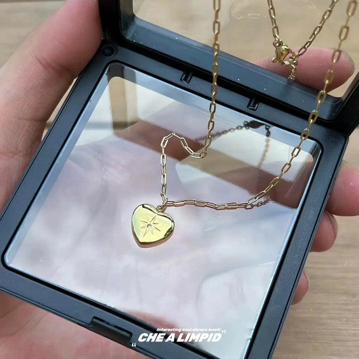 Golden Heart Pendant Chain Necklace