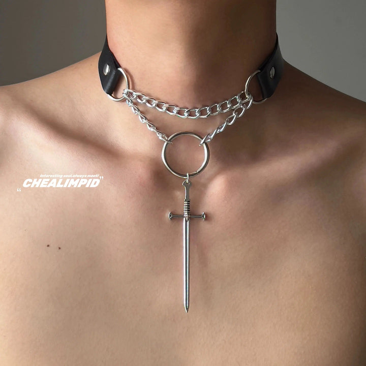 Gothic Sword Pendant Chain Choker