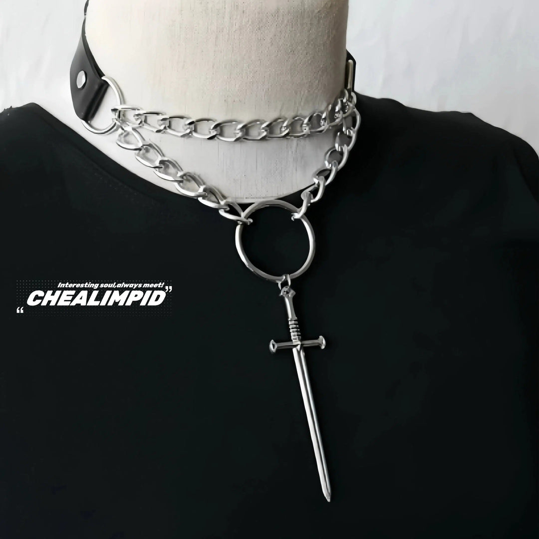 Gothic Sword Pendant Chain Choker