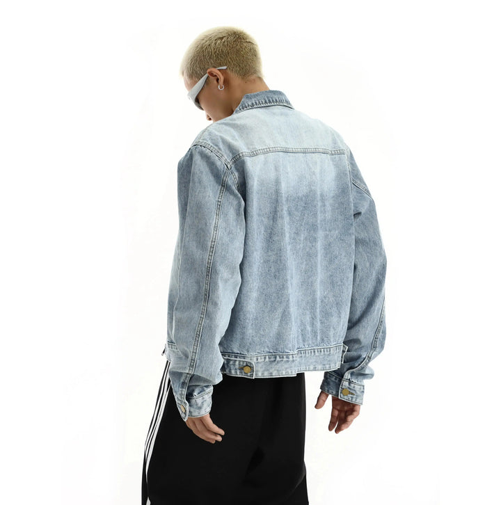 Gradient Zipper Denim Jacket