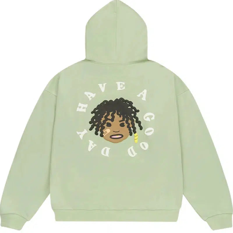 Graphic 'Have a Good Day' Cartoon Portrait Hoodie