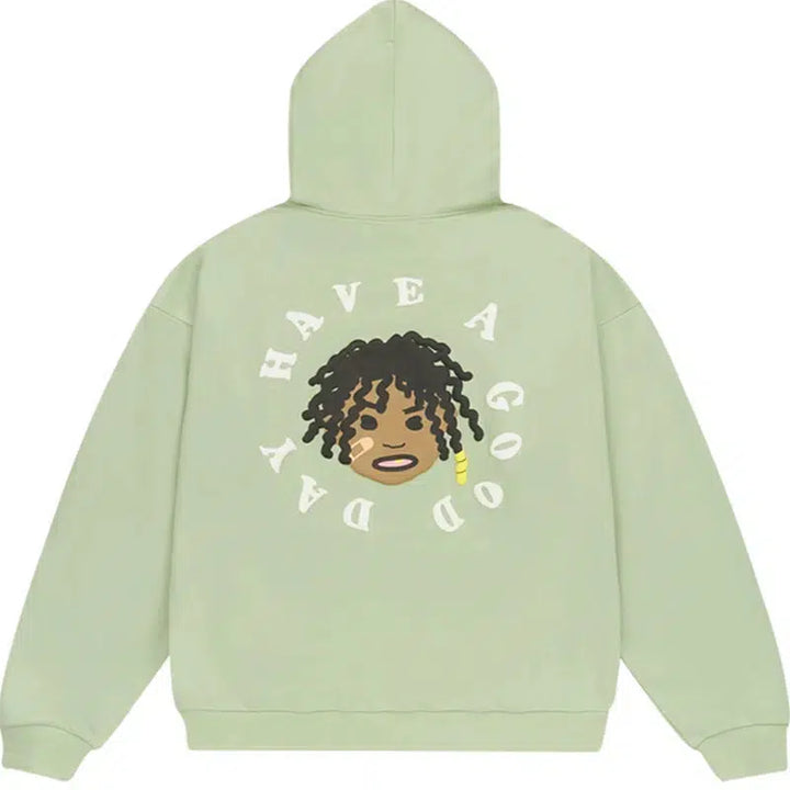 Graphic 'Have a Good Day' Cartoon Portrait Hoodie