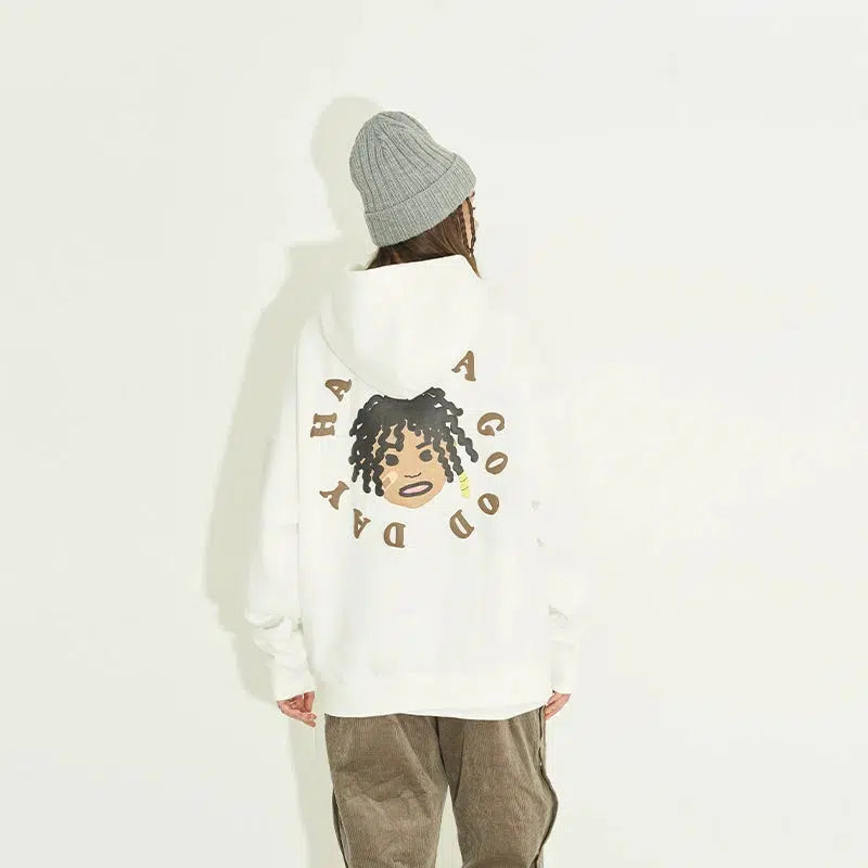 Graphic 'Have a Good Day' Cartoon Portrait Hoodie