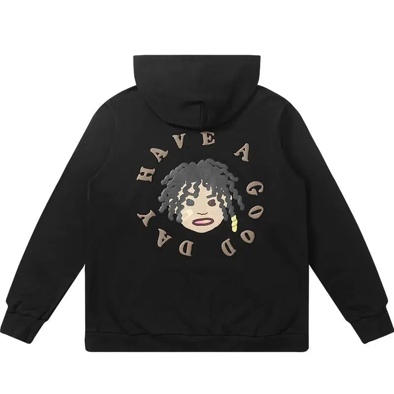 Graphic 'Have a Good Day' Cartoon Portrait Hoodie