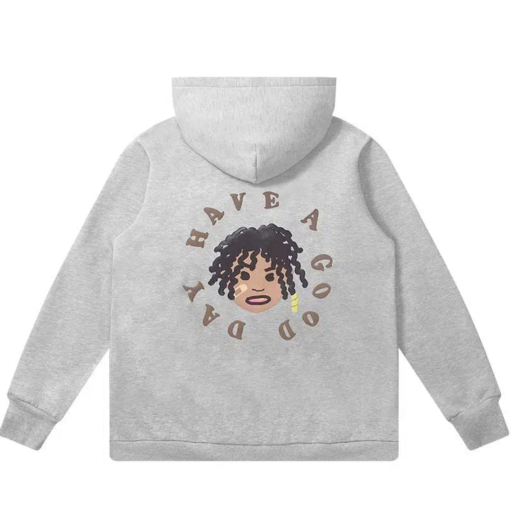 Graphic 'Have a Good Day' Cartoon Portrait Hoodie