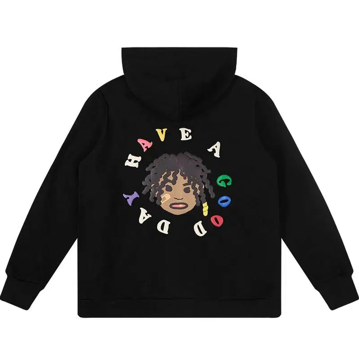 Graphic 'Have a Good Day' Cartoon Portrait Hoodie