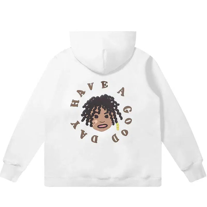 Graphic 'Have a Good Day' Cartoon Portrait Hoodie