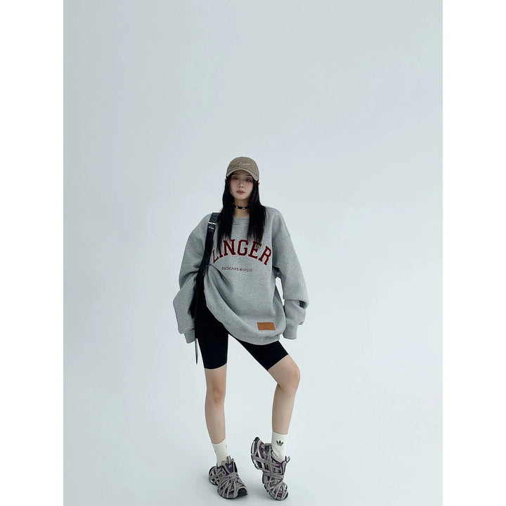 Graphic Print Embroidery Oversized Sweatshirt