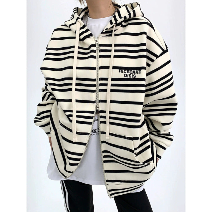 Graphic Print Striped Hooded Coat