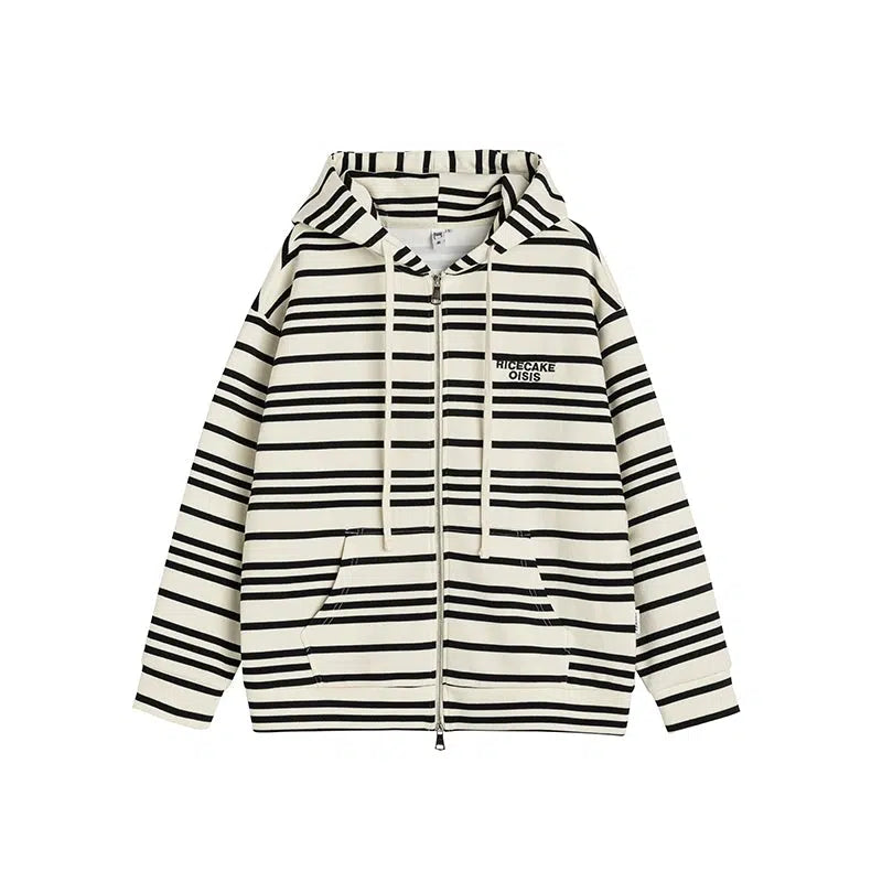 Graphic Print Striped Hooded Coat