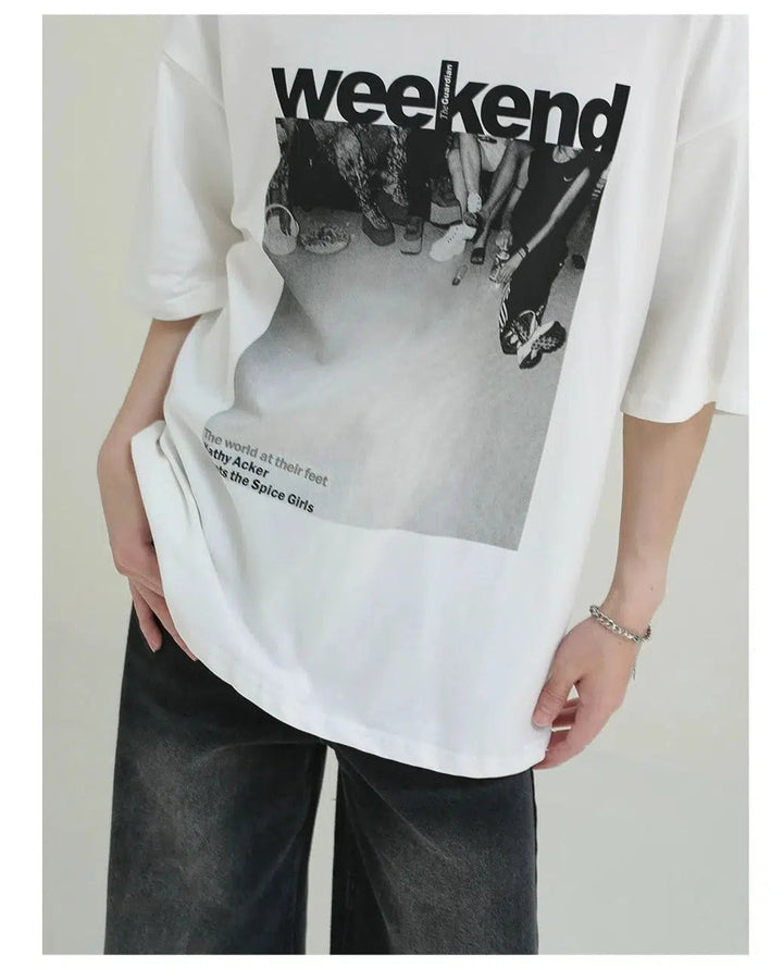 Graphic Print T-shirt with 'Weekend' Design