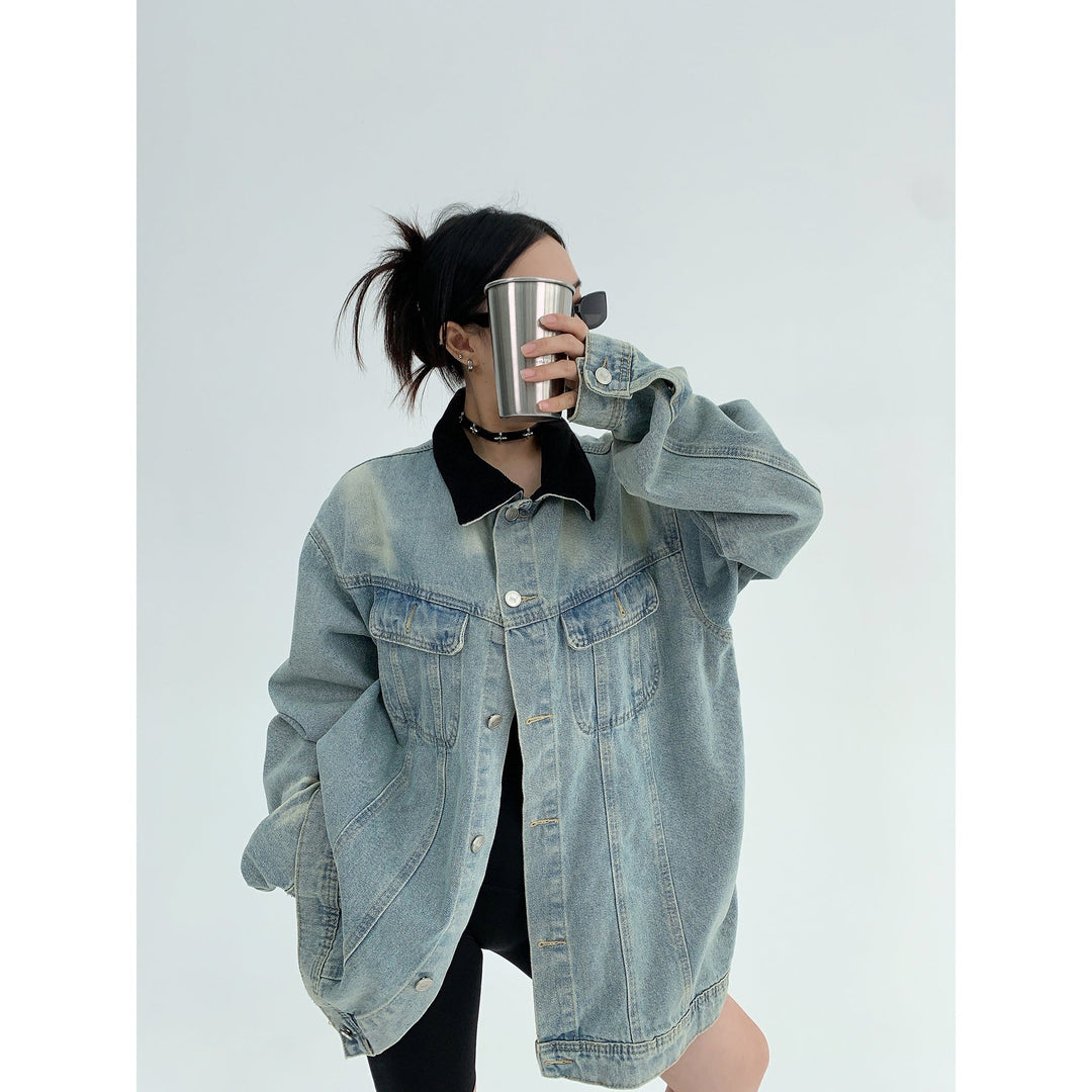 Graphic Text Oversized Denim Jacket