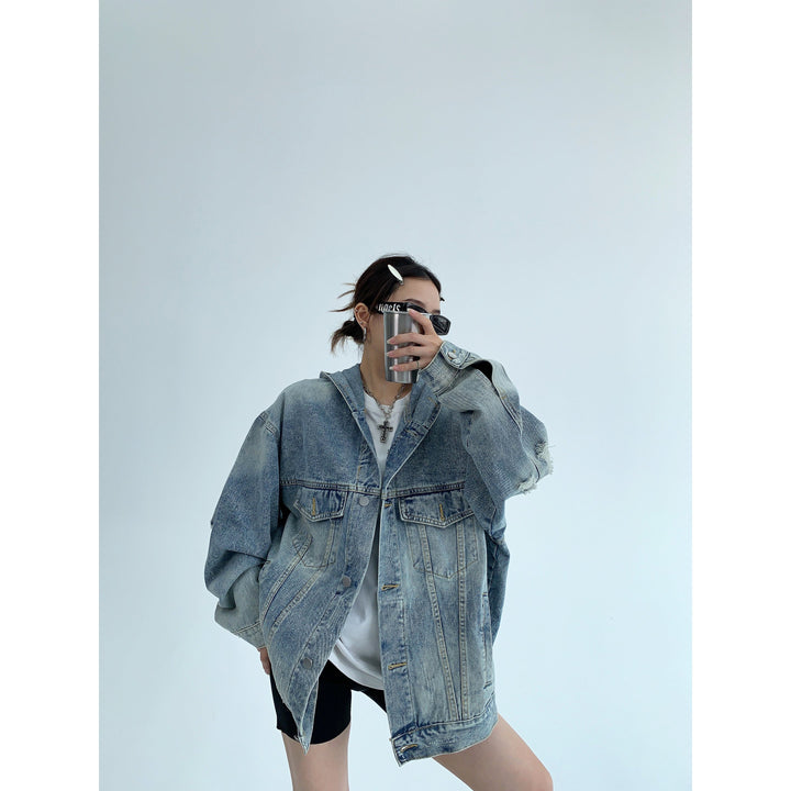 Graphic Text Oversized Denim Jacket