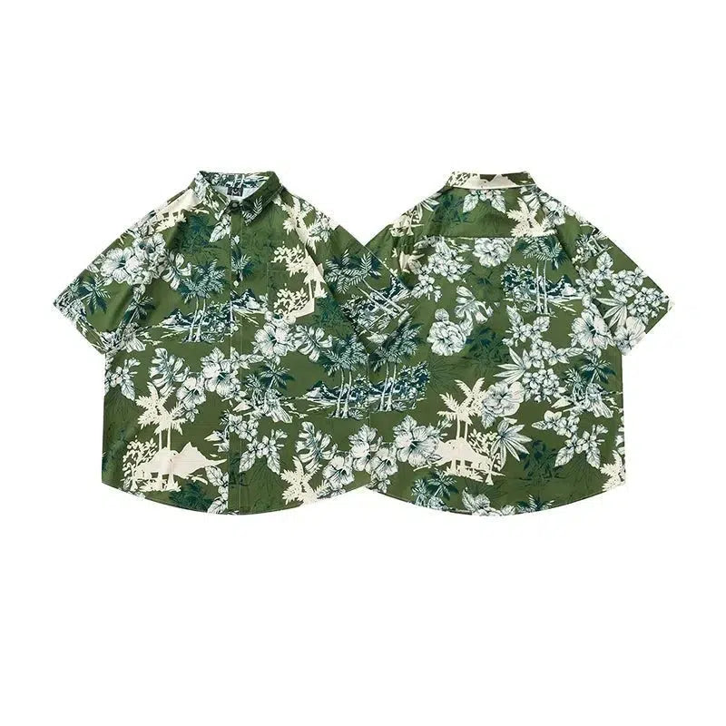 Green Short Sleeve Floral Shirt