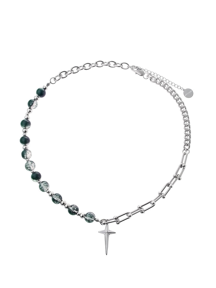 Green Splicing Crystal Bead Cross Necklace