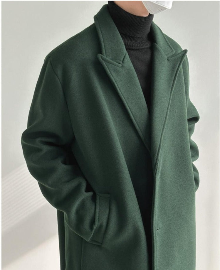 Green Woolen Over-the-knee Coat