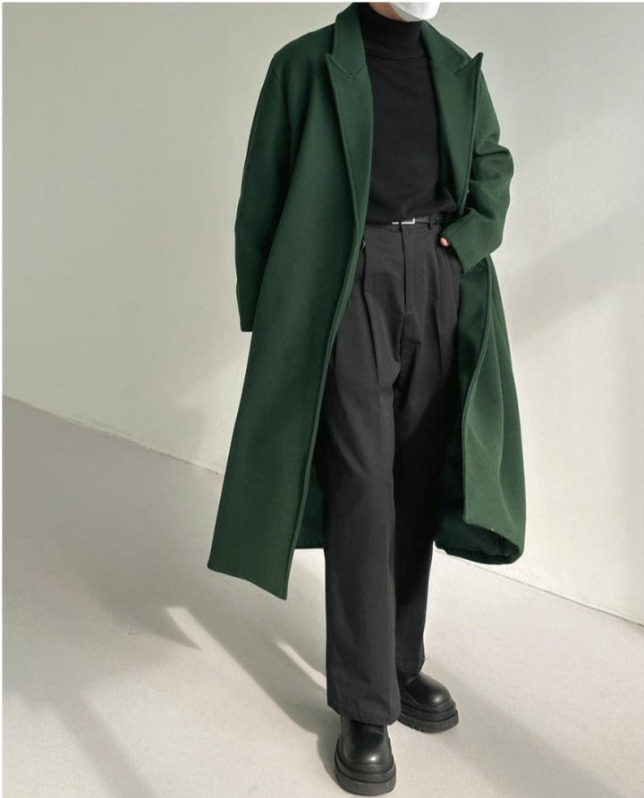 Green Woolen Over-the-knee Coat