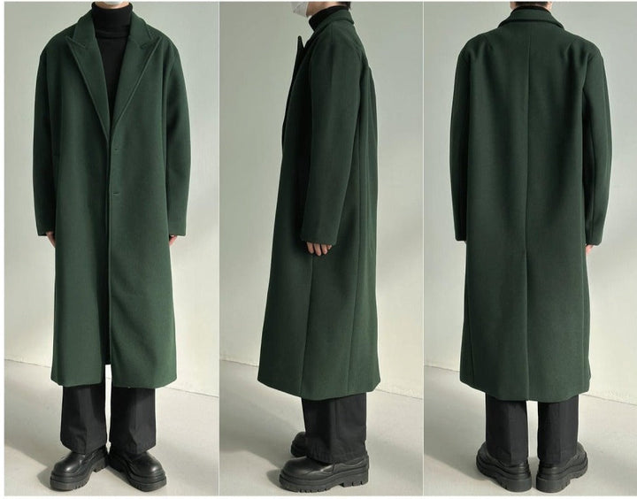 Green Woolen Over-the-knee Coat