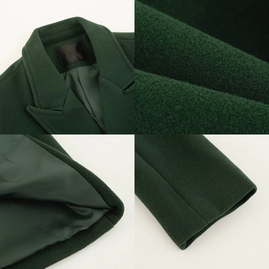 Green Woolen Over-the-knee Coat