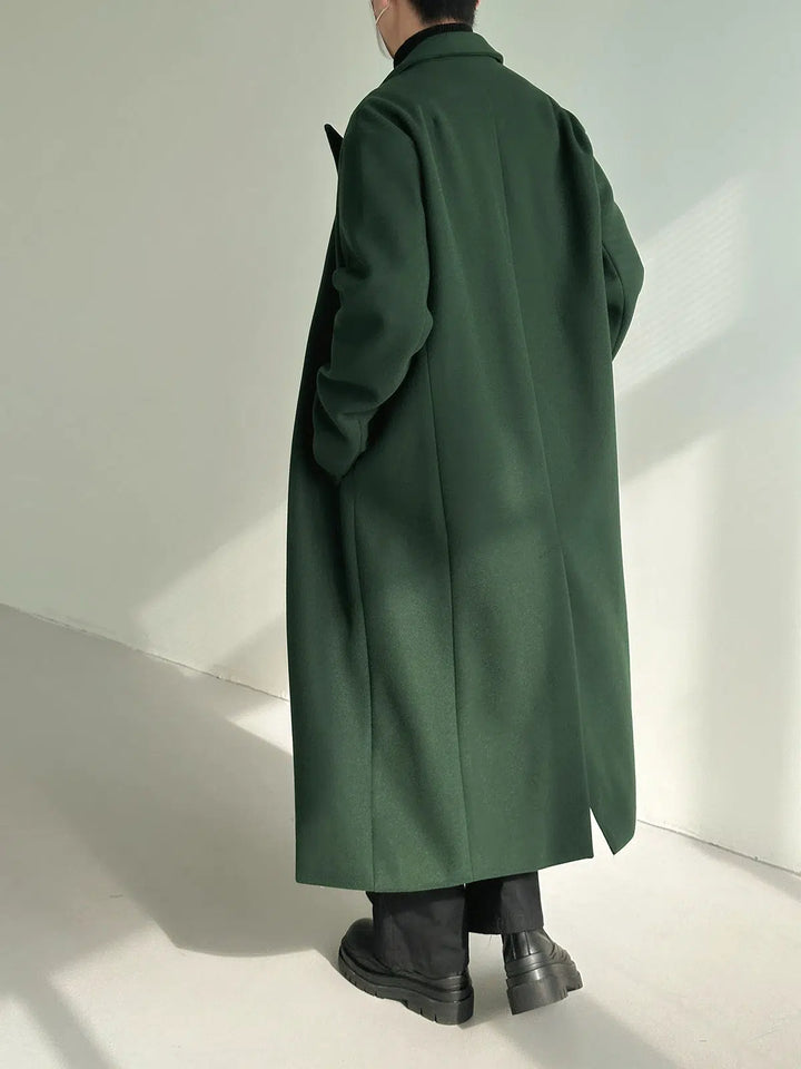 Green Woolen Over-the-knee Coat