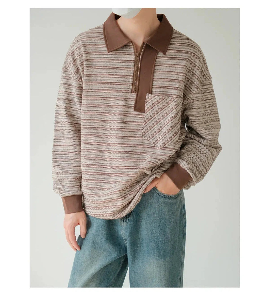 Half-Zip Striped Polo Shirt