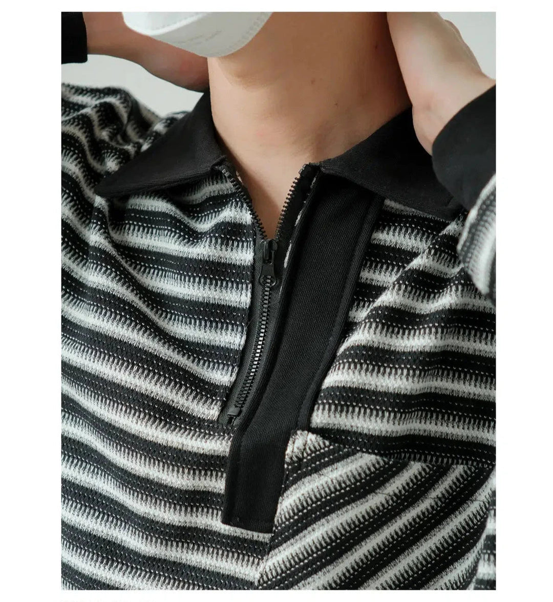 Half-Zip Striped Polo Shirt