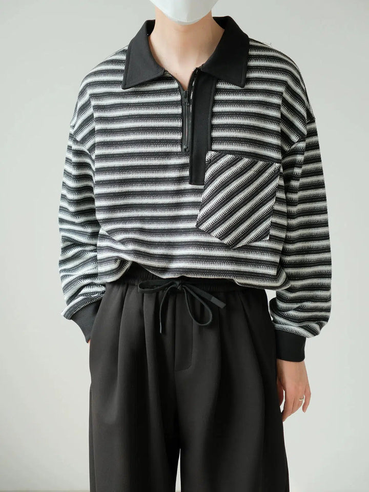 Half-Zip Striped Polo Shirt