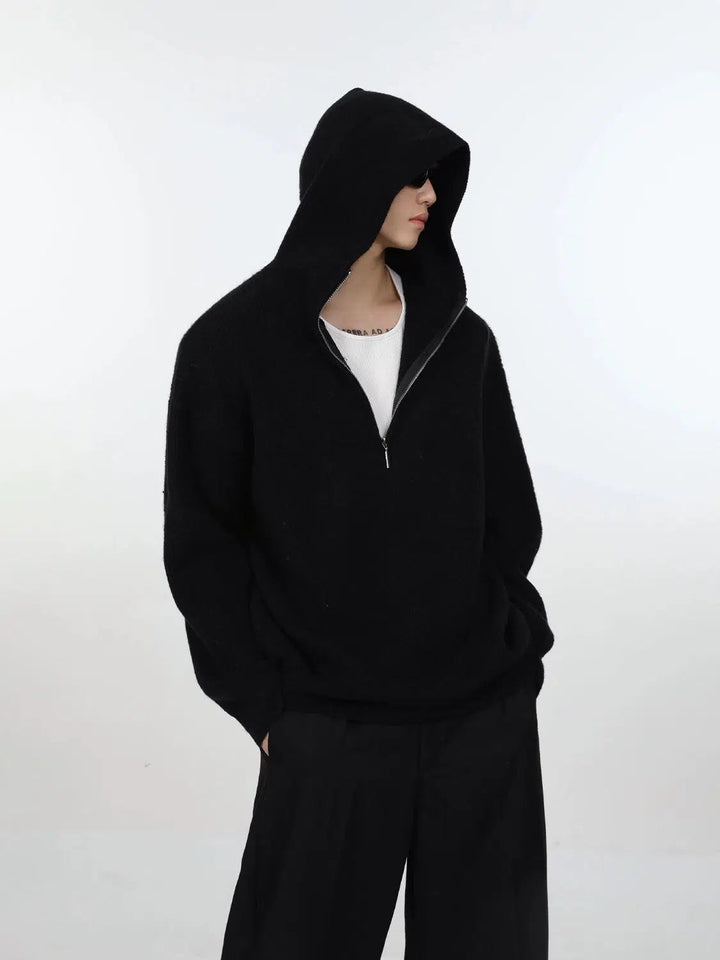 Half-Zip Hooded Knitwear Sweater