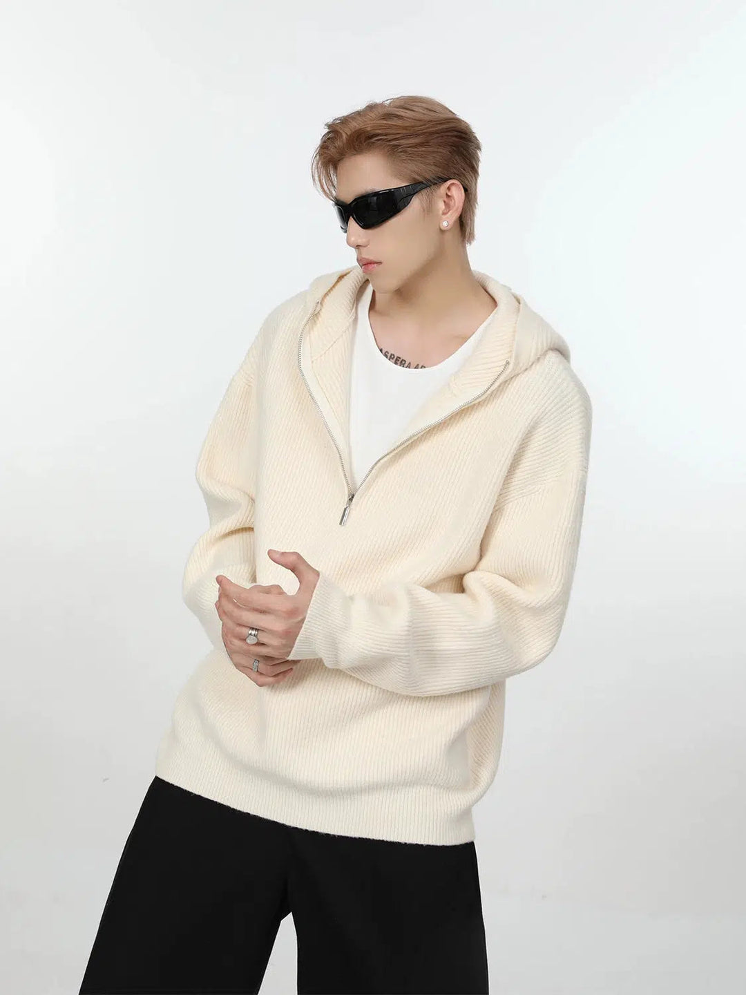 Half-Zip Hooded Knitwear Sweater