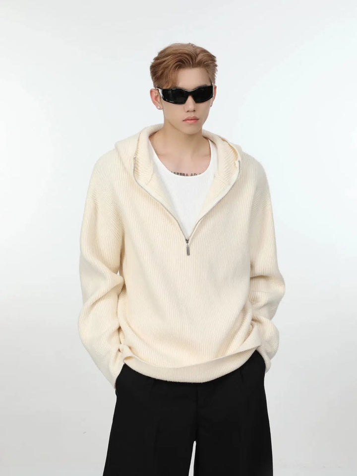 Half-Zip Hooded Knitwear Sweater