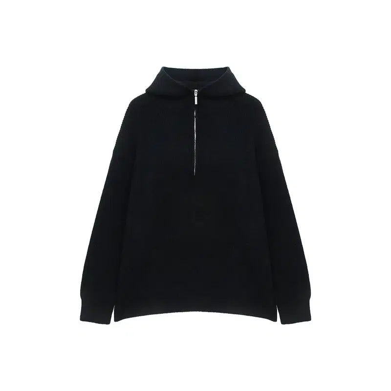 Half-Zip Hooded Knitwear Sweater