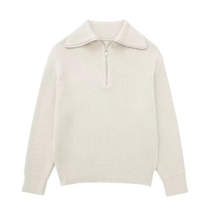 Half Zipper Striped Wool Blended Sweater