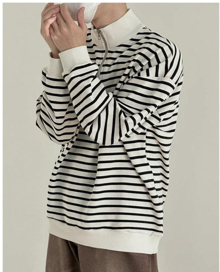 Half-height Zipper Striped Sweatshirt