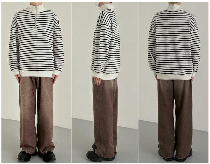 Half-height Zipper Striped Sweatshirt